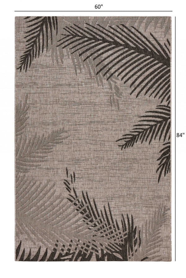 Homeroots 5' X 7' Beige Floral Indoor Outdoor Area Rug Black Polypropylene 393728