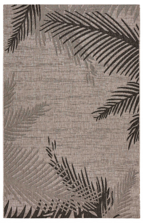 Homeroots 8' X 9' Beige Floral Indoor Outdoor Area Rug Black Polypropylene 393729