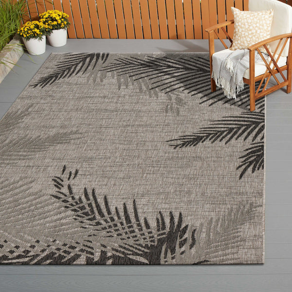 Homeroots 8' X 9' Beige Floral Indoor Outdoor Area Rug Black Polypropylene 393729