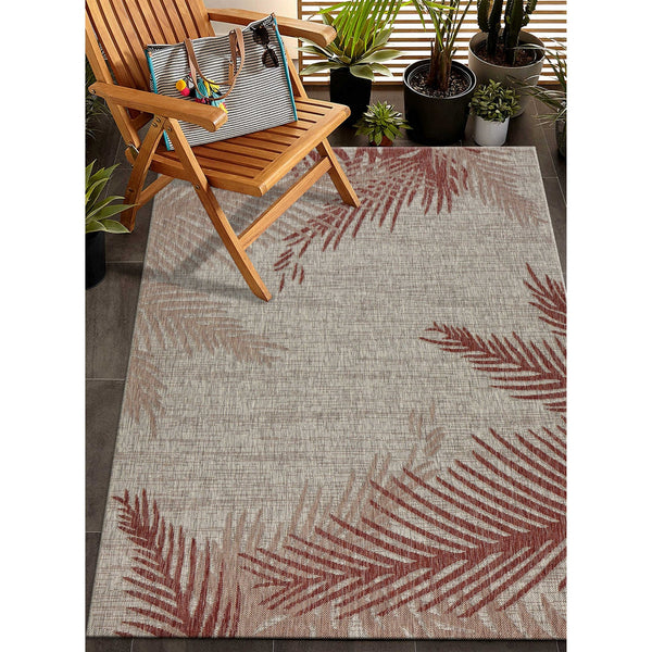 Homeroots 8' X 9' Beige Floral Indoor Outdoor Area Rug Red Polypropylene 393733