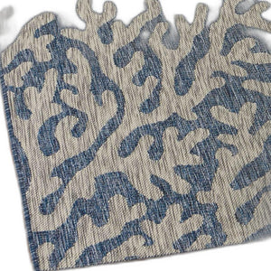 HomeRoots 8' Blue and Gray Area Rug - Versatile Indoor Outdoor Design for Patios, Kitchens, and Family Rooms 8' X 9' 393738
