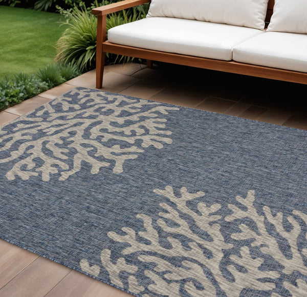 HomeRoots 8' Blue and Gray Area Rug - Versatile Indoor Outdoor Design for Patios, Kitchens, and Family Rooms 8' X 9' 393738