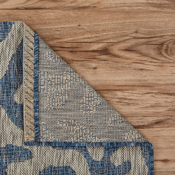 HomeRoots 8' Blue and Gray Area Rug - Versatile Indoor Outdoor Design for Patios, Kitchens, and Family Rooms 8' X 9' 393738
