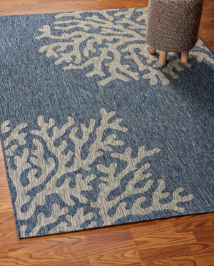 HomeRoots 8' Blue and Gray Area Rug - Versatile Indoor Outdoor Design for Patios, Kitchens, and Family Rooms 8' X 9' 393738