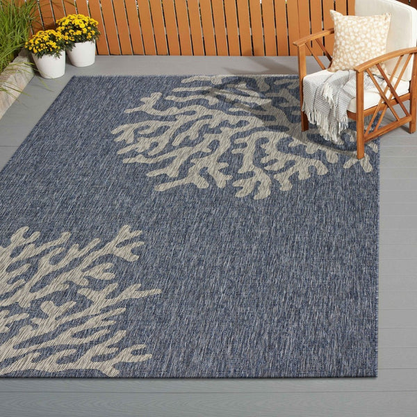 HomeRoots 8' Blue and Gray Area Rug - Versatile Indoor Outdoor Design for Patios, Kitchens, and Family Rooms 8' X 9' 393738