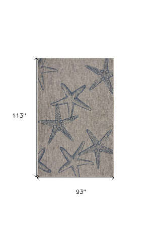 HomeRoots 8' Blue and Gray Starfish Area Rug – Durable Indoor-Outdoor Coastal Charm for Any Space 8' X 9' 393740