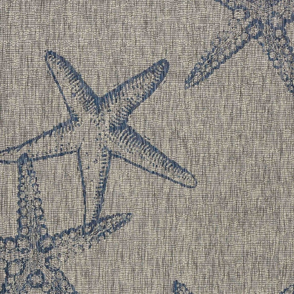 HomeRoots 8' Blue and Gray Starfish Area Rug – Durable Indoor-Outdoor Coastal Charm for Any Space 8' X 9' 393740
