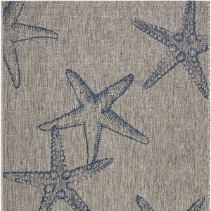 HomeRoots 8' Blue and Gray Starfish Area Rug – Durable Indoor-Outdoor Coastal Charm for Any Space 8' X 9' 393740