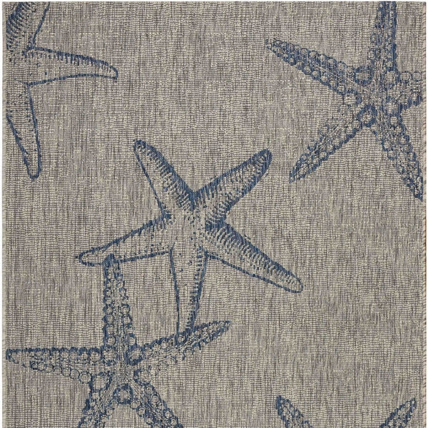 HomeRoots 8' Blue and Gray Starfish Area Rug – Durable Indoor-Outdoor Coastal Charm for Any Space 8' X 9' 393740