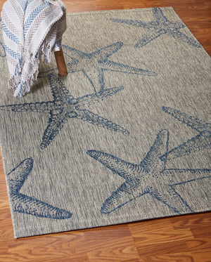 HomeRoots 8' Blue and Gray Starfish Area Rug – Durable Indoor-Outdoor Coastal Charm for Any Space 8' X 9' 393740