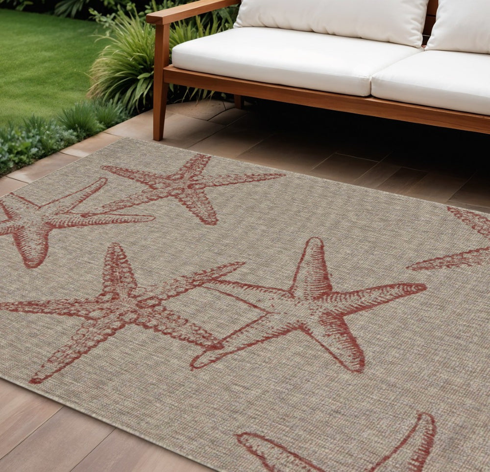 HomeRoots 8' Beige Area Rug - Versatile Indoor Outdoor Design for Patios, Kitchens & Living Rooms, Easy Care 8' X 9' 393743