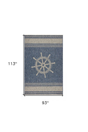 HomeRoots 8' Blue and Gray Indoor Outdoor Area Rug - Durable, Weather-Resistant Design for Versatile Spaces 8' X 9' 393748