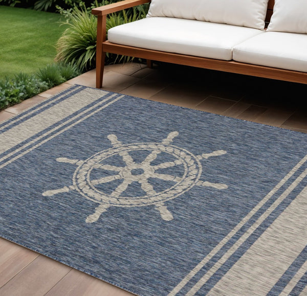 HomeRoots 8' Blue and Gray Indoor Outdoor Area Rug - Durable, Weather-Resistant Design for Versatile Spaces 8' X 9' 393748