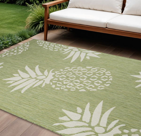HomeRoots 8' Green Indoor Outdoor Area Rug - Durable Floral Design for Patios, Kitchens, and Family Rooms 8' X 10' 393750