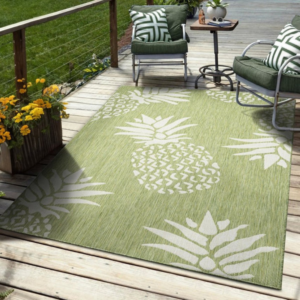 HomeRoots 8' Green Indoor Outdoor Area Rug - Durable Floral Design for Patios, Kitchens, and Family Rooms 8' X 10' 393750