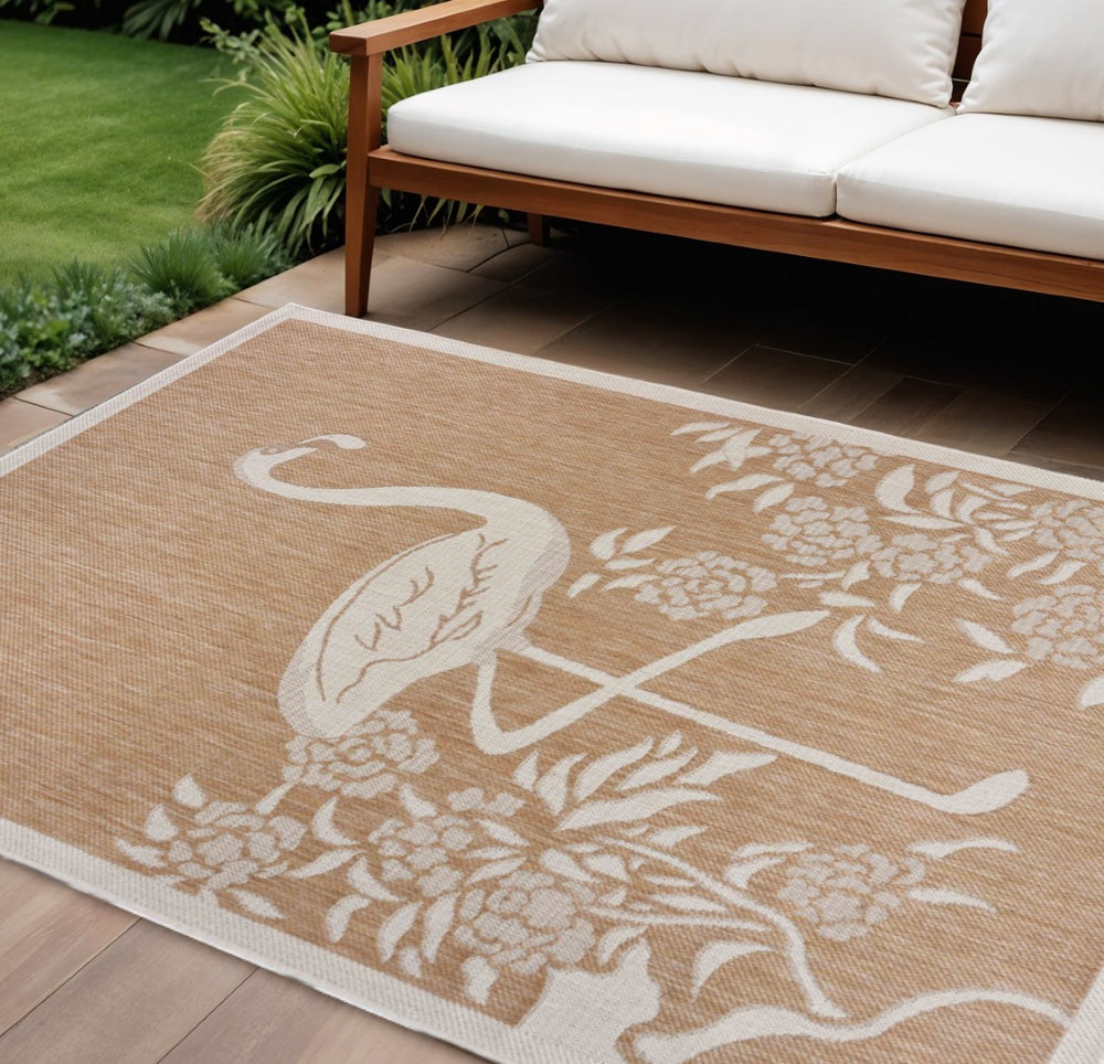 HomeRoots 8' Beige Indoor Outdoor Area Rug - Durable Floral Design for Patios, Kitchens, and Living Spaces 8' X 10' 393752
