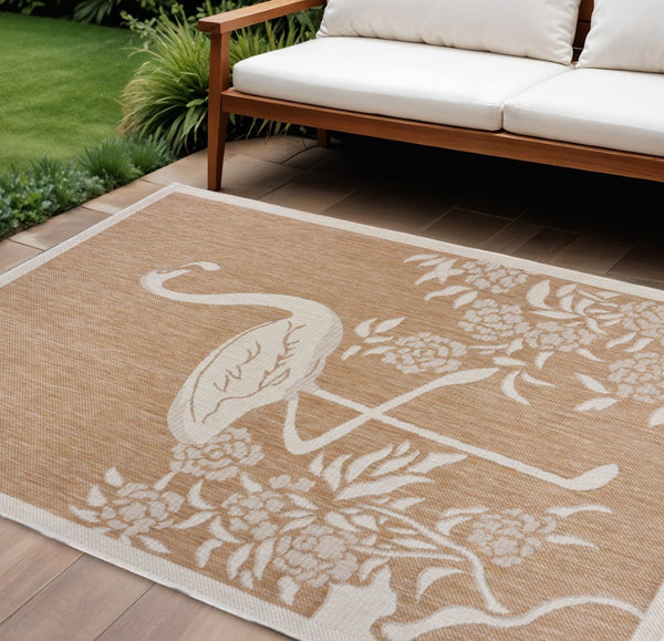 HomeRoots 8' Beige Indoor Outdoor Area Rug - Durable Floral Design for Patios, Kitchens, and Living Spaces 8' X 10' 393752