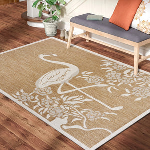Homeroots 8' X 10' Beige Floral Indoor Outdoor Area Rug  Polypropylene 393752