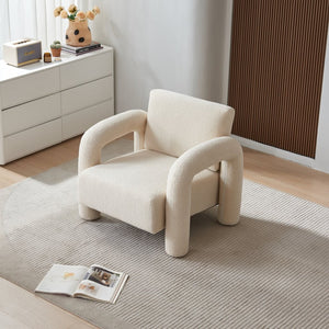 English Elm Modern Sherpa Upholstered Accent Chair Plush Curved Arms Solid Wood Frame Lounge Seat W1765P327037