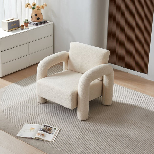 English Elm Modern Sherpa Upholstered Accent Chair Plush Curved Arms Solid Wood Frame Lounge Seat W1765P327037