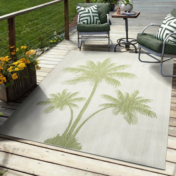 HomeRoots 8' Beige Indoor Outdoor Area Rug - Timeless Floral Design for Versatile Spaces, Easy Care & Durability 8' x 10' 393758