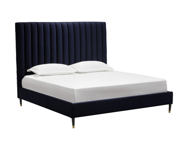 Sunpan Yosi Bed - Elegant Structured Design with Tufted Headboard and Antique Brass Accents for Comfort King