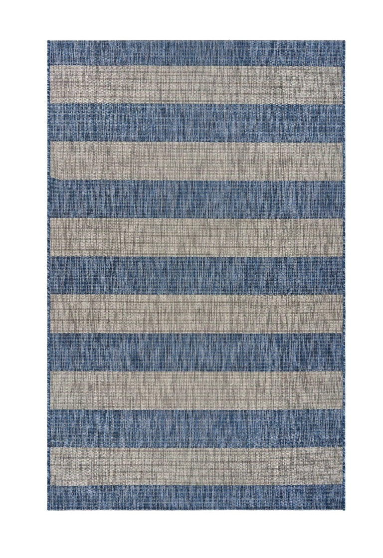 HomeRoots 8 X 10 Blue Gray Striped Polypropylene Rug for Patios Living Rooms and Entryways 393761