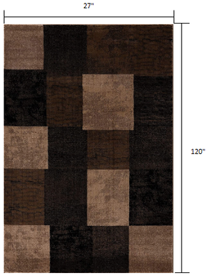Homeroots 10' Brown Checkered Power Loom Runner Rug  Polypropylene 393775