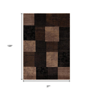HomeRoots 10' Brown Checkered Power Loom Runner Rug - Stylish, Durable Olefin Design for High-Traffic Areas 2' x 10' 393775