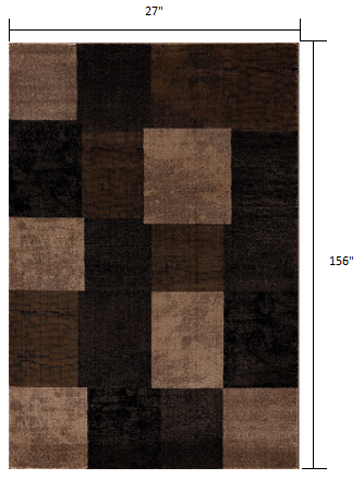 Homeroots 13' Runner Brown Checkered Power Loom Runner Rug  Olefin 393777