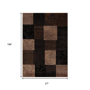 HomeRoots 10' Brown Checkered Power Loom Runner Rug - Stylish, Durable Olefin Design for High-Traffic Areas 2' x 13' 393777