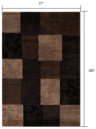 Homeroots 2' X 15' Brown Geometric Blocks Runner Rug  Olefin 393778