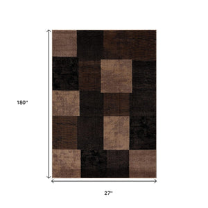 HomeRoots 10' Brown Checkered Power Loom Runner Rug - Stylish, Durable Olefin Design for High-Traffic Areas 2' x 15' 393778