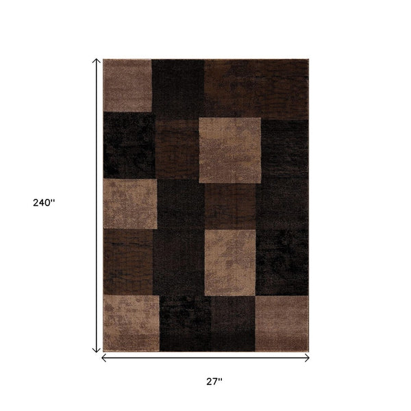 HomeRoots 10' Brown Checkered Power Loom Runner Rug - Stylish, Durable Olefin Design for High-Traffic Areas 2' x 20' 393779
