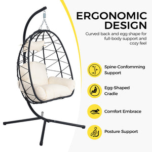 English Elm Hanging Egg Swing Chair Pe Wicker Ergonomic Cradle with Stand for Patio or Bedroom T5880P497556