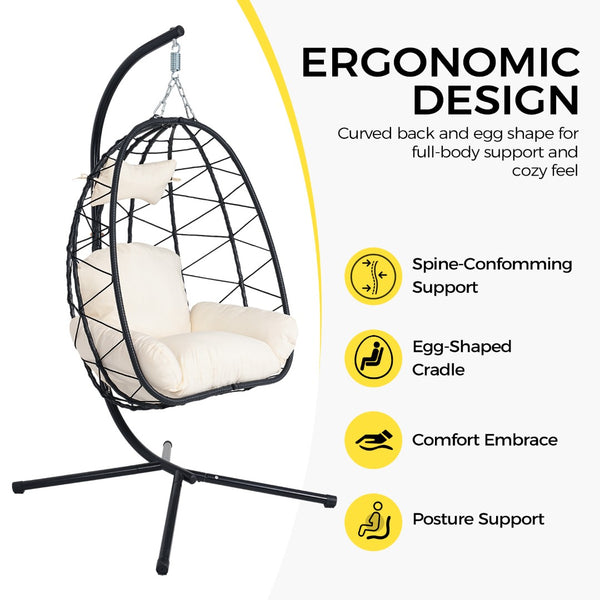 English Elm Hanging Egg Swing Chair Pe Wicker Ergonomic Cradle with Stand for Patio or Bedroom T5880P497556