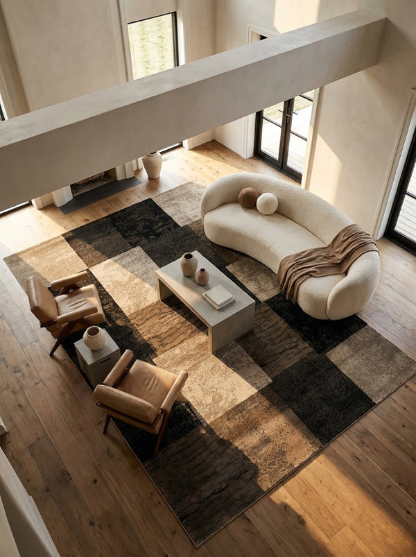 HomeRoots 10' Brown Checkered Power Loom Runner Rug - Stylish, Durable Olefin Design for High-Traffic Areas 4' X 6' 393786