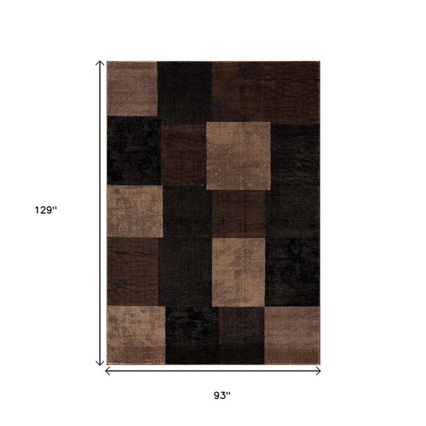 HomeRoots 10' Brown Checkered Power Loom Runner Rug - Stylish, Durable Olefin Design for High-Traffic Areas 8' X 10' 393789