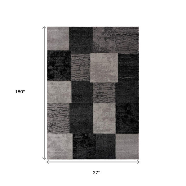 HomeRoots 10' Gray Checkered Runner Rug - Stylish Geometric Design for Hallways, Entryways & High-Traffic Areas 2' x 15' 393794