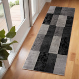 Homeroots 2' X 6' Gray Geometric Blocks Area Rug  Olefin 393798