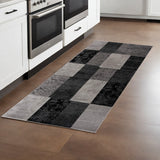 Homeroots 8' Grey Checkered Power Loom Runner Rug  Olefin 393799