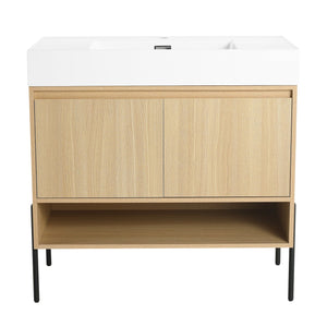 English Elm 36" Bathroom Vanity Combo With Resin Sink, Oak Finish, Stylish Storage & Easy Assembly For Modern Homes W1972S00009