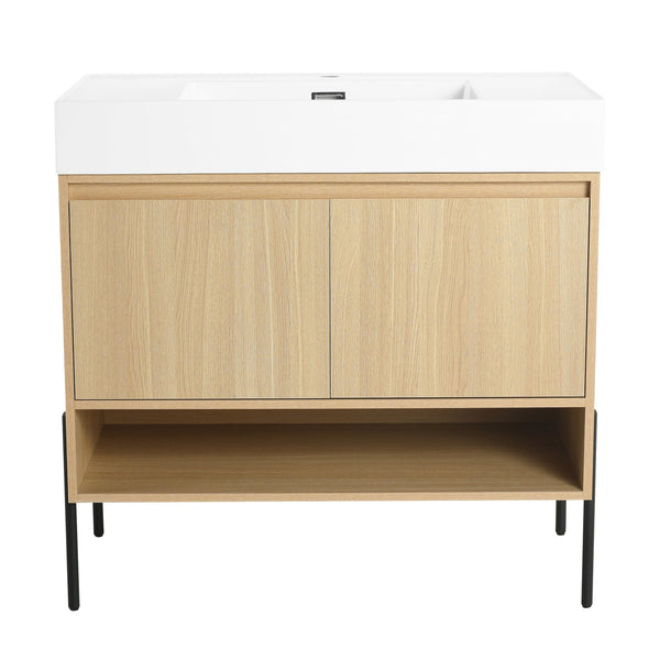 English Elm 36" Bathroom Vanity Combo With Resin Sink, Oak Finish, Stylish Storage & Easy Assembly For Modern Homes W1972S00009