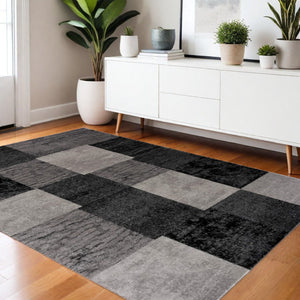 HomeRoots 10' Gray Checkered Runner Rug - Stylish Geometric Design for Hallways, Entryways & High-Traffic Areas 4' X 6' 393801