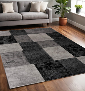 HomeRoots 10' Gray Checkered Runner Rug - Stylish Geometric Design for Hallways, Entryways & High-Traffic Areas 5' X 7' 393802