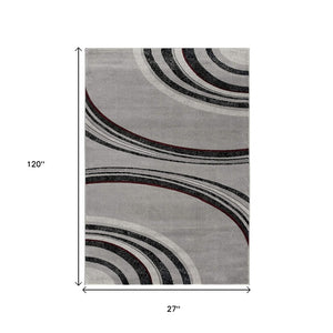 HomeRoots 10' Gray Abstract Power Loom Runner Rug - Modern Artistry for Hallways with Plush Comfort & Durability 2' x 10' 393805