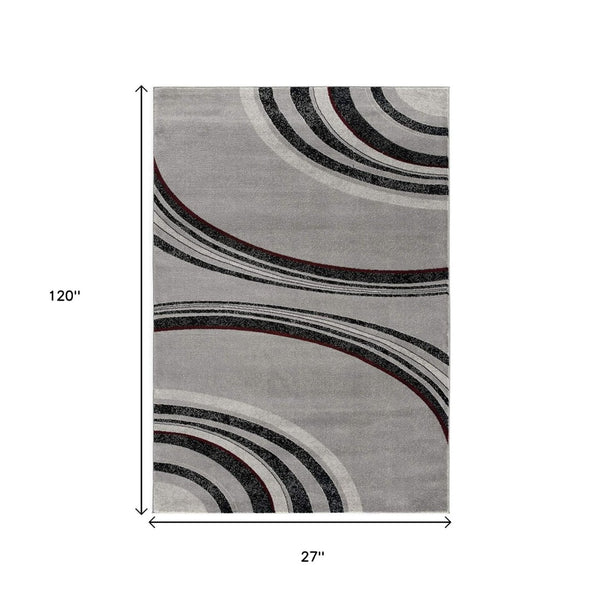 HomeRoots 10' Gray Abstract Power Loom Runner Rug - Modern Artistry for Hallways with Plush Comfort & Durability 2' x 10' 393805