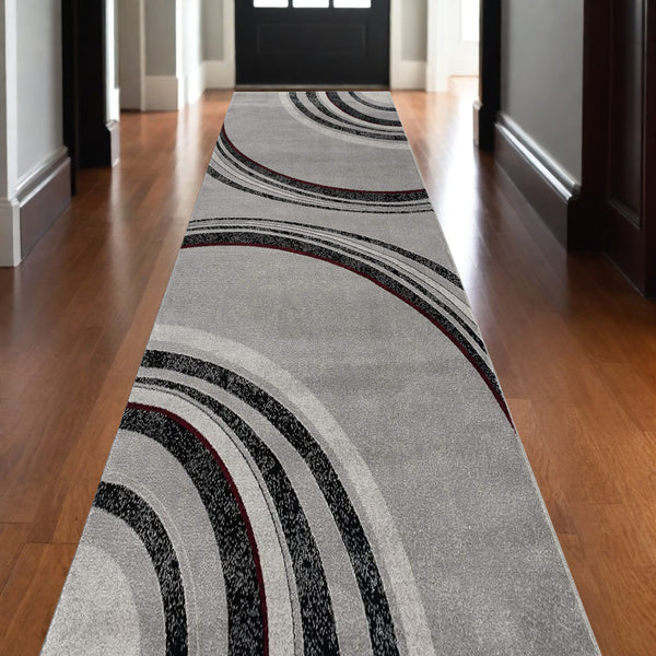 Homeroots 10' Gray Abstract Power Loom Runner Rug  Polypropylene 393805