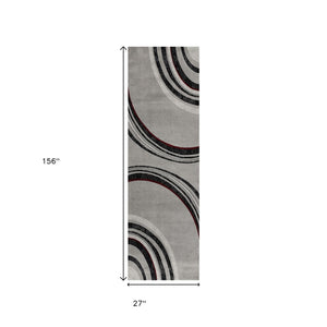 HomeRoots 10' Gray Abstract Power Loom Runner Rug - Modern Artistry for Hallways with Plush Comfort & Durability 2' x 13' 393807
