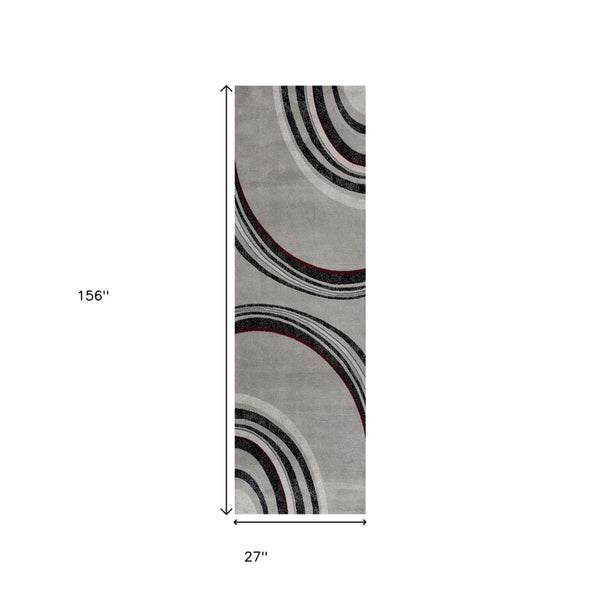 HomeRoots 10' Gray Abstract Power Loom Runner Rug - Modern Artistry for Hallways with Plush Comfort & Durability 2' x 13' 393807
